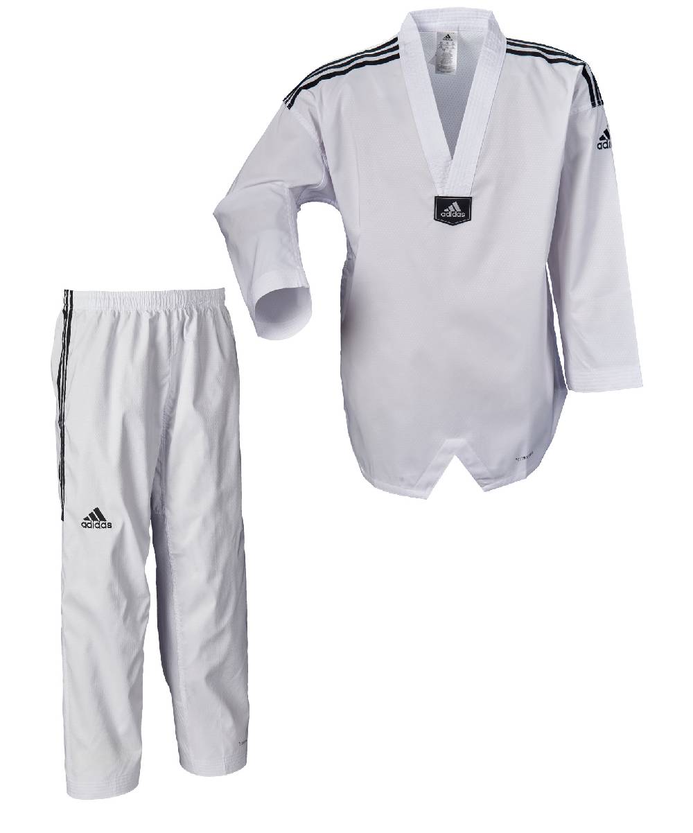 Ju Sports adidas Taekwondoanzug, adi Fighter Eco mit Streifen, weißes Revers