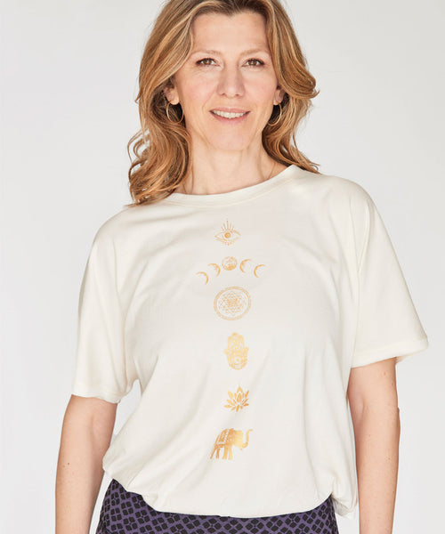 Ognx Yoga Boxy T-Shirt Spiritual Chakras by Gabriela Bozic Bio Baumwolle Tencel™ Sora - weiß Wochenangebot