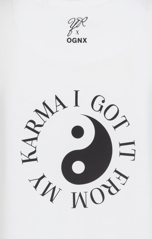 Ognx Yoga Athletic Tank I Got It From My Karma by Angélique Poulain Bio Baumwolle Tencel™ Tara - weiß Bis zu 55% Rabatt