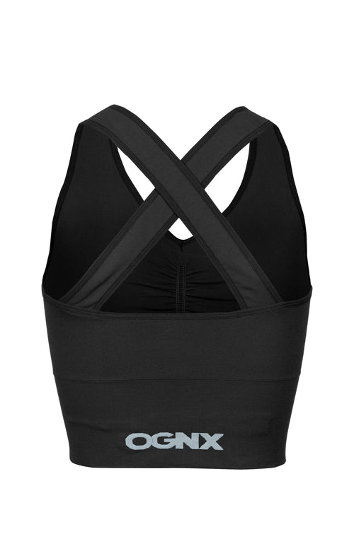 Ognx Yoga BH Cropped - Mittlerer Halt - Polyester ♻️ - schwarz im Angebot