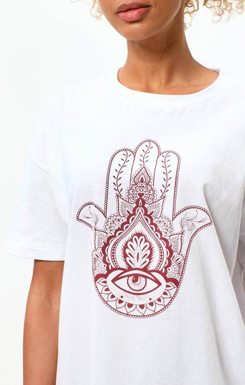 Ognx Soft Boyfriend T-Shirt Hamsa Bio Baumwolle - weiß Flash Sale