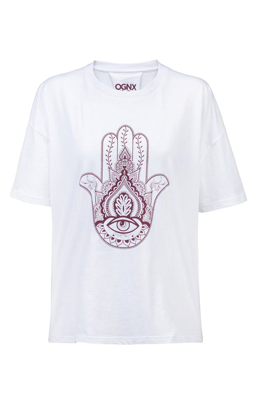 Ognx Soft Boyfriend T-Shirt Hamsa Bio Baumwolle - weiß Flash Sale