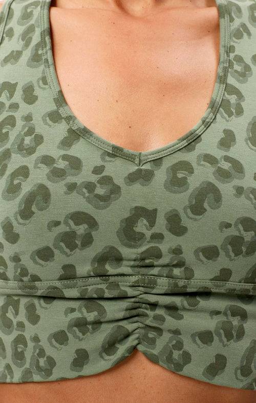 Ognx Yoga BH Leo Cropped - Mittlerer Halt - Tencel™ Bio Baumwolle - grün Black Friday