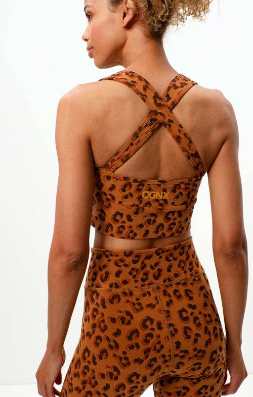 Ognx Yoga BH Leo Cropped - Mittlerer Halt - Tencel™ Bio Baumwolle - braun Vatertagsangebot