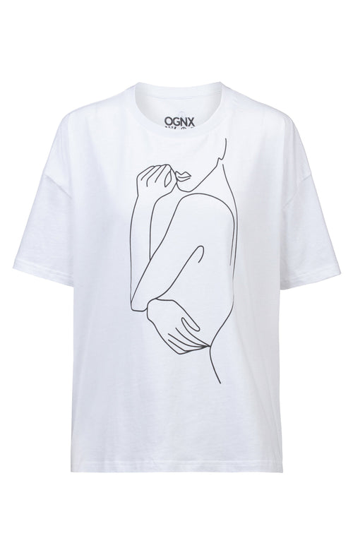 Ognx Soft Boxy T-Shirt One Line Bio Baumwolle - weiß Heißer Verkauf
