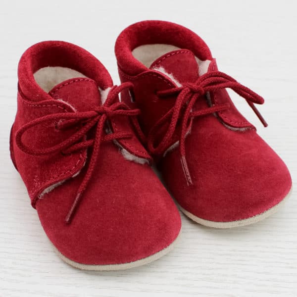 Pololo Für die ersten Schritte – “Porto” der Barfuß Kleinkindschuh Wollgefüttert Rot Schlussverkauf