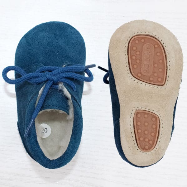 Pololo Für die ersten Schritte – “Porto” der Barfuß Kleinkinderschuh Wollgefüttert blau Kostenloser Versand