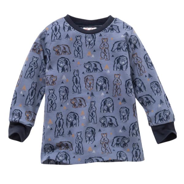 Pololo People Wear Organic Langarm-Pyjama “Grizzlybär”, blau/bedruckt, Baumwolle (Bio) Großer Ausverkauf