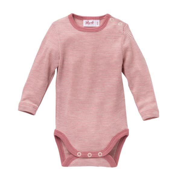 Pololo People Wear Organic Wolle-Seide-Body, rosa geringelt Weihnachtsangebot