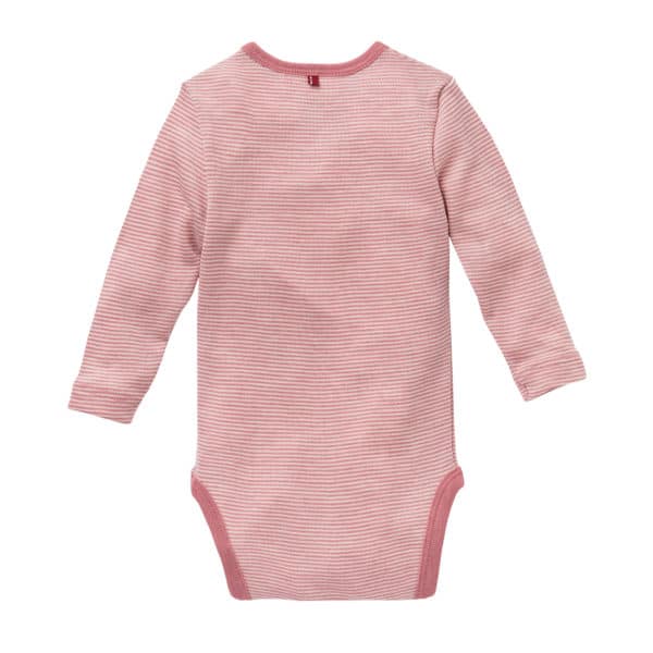 Pololo People Wear Organic Wolle-Seide-Body, rosa geringelt Weihnachtsangebot