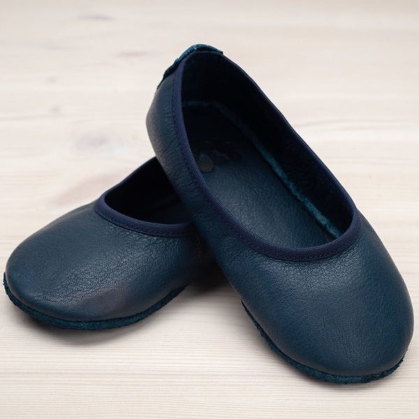Pololo Hausschuh Ballerina Leder Blau Blitzangebot