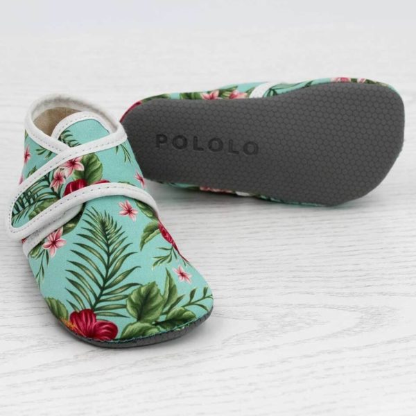 Pololo Barfuß Hausschuh mit Klettverschluss – Motiv Blume im Angebot
