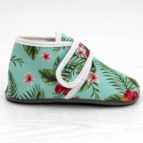 Pololo Barfuß Hausschuh mit Klettverschluss – Motiv Blume im Angebot