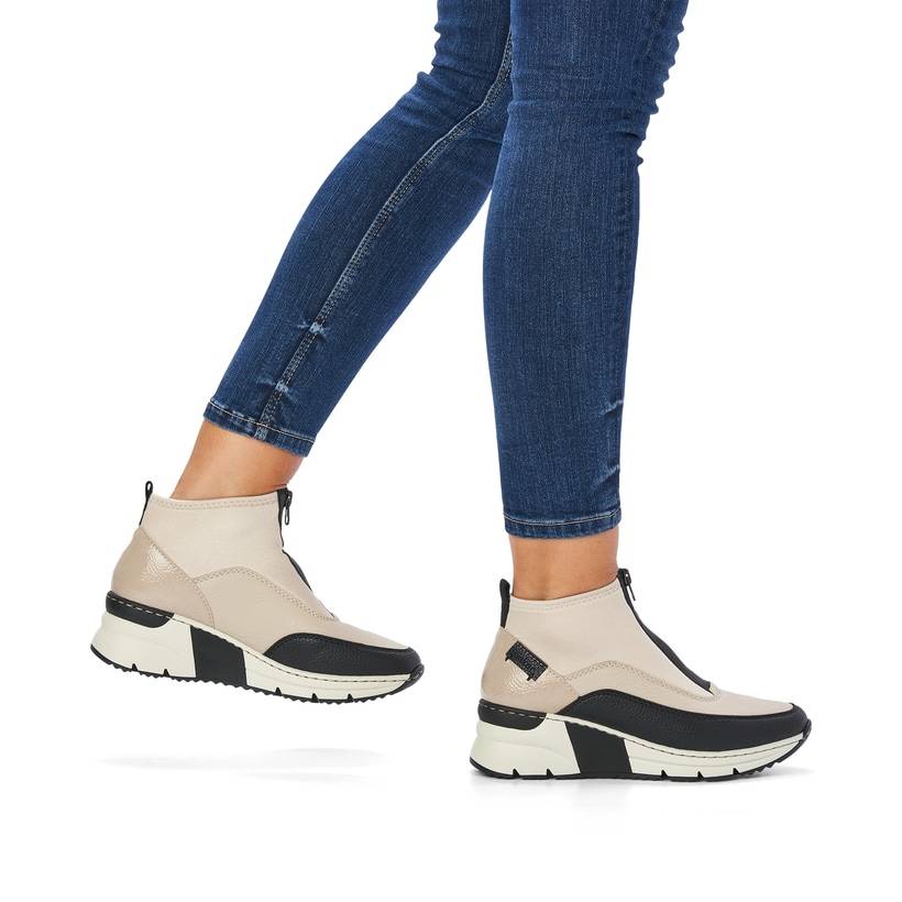 Rieker Artikelnummer N6352-60 Rieker Damen Sneaker High hellbeige-schwarz Super Rabatt