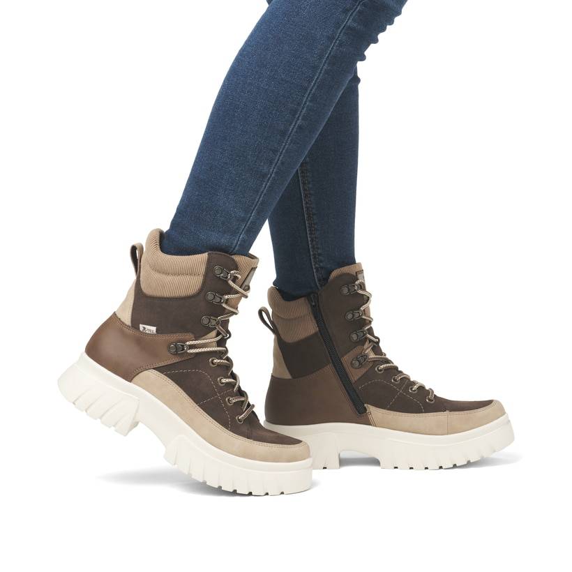 Rieker Artikelnummer W1871-25 Rieker Damen Schnürstiefel holzbraun-lehmbeige Wochenangebot