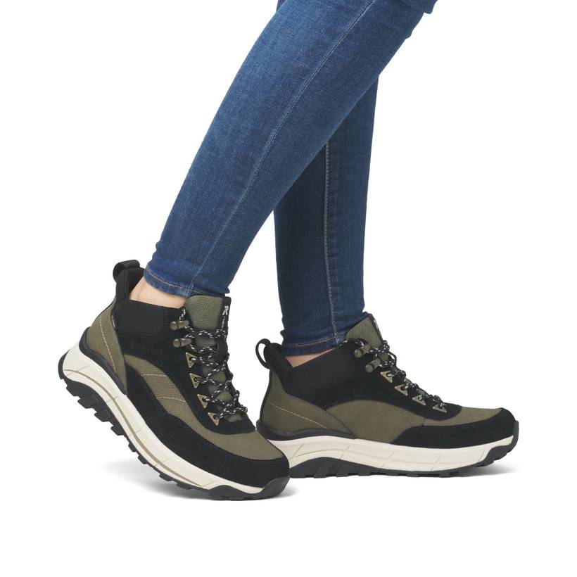 Rieker Artikelnummer W0067-54 Rieker Damen Schnürstiefel urbanschwarz-khaki Fabrikladen