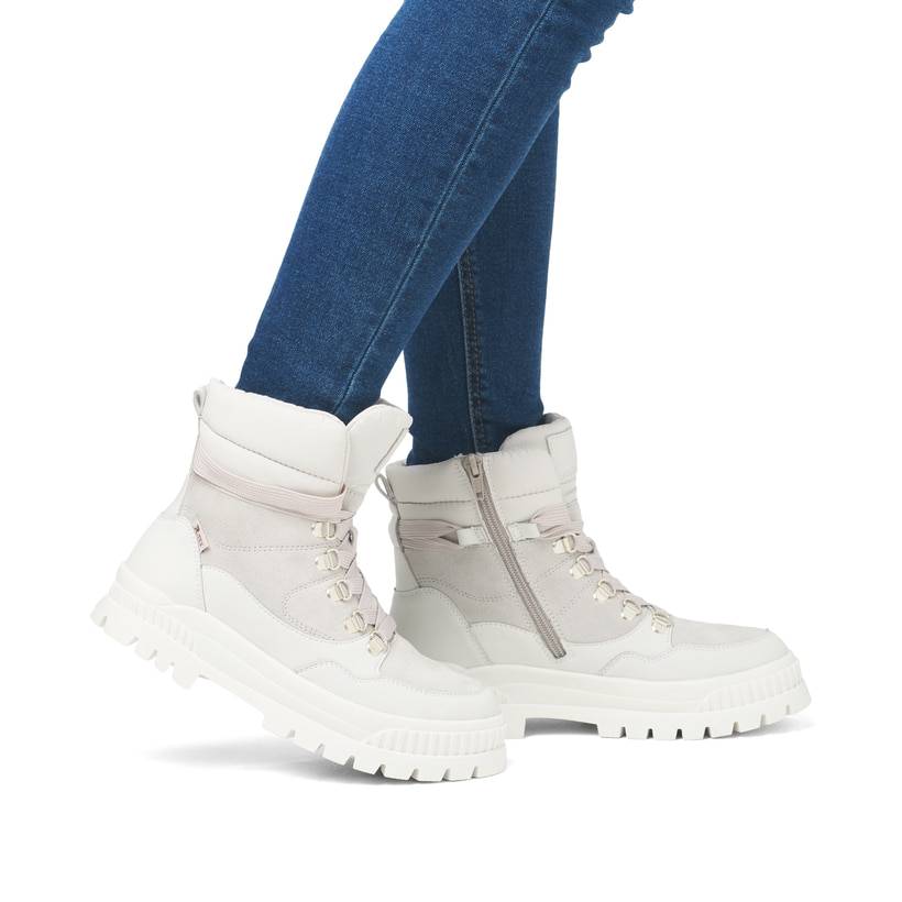 Rieker Artikelnummer W2171-80 Rieker Damen Schnürstiefel arktikgrau-cremeweiß im Angebot