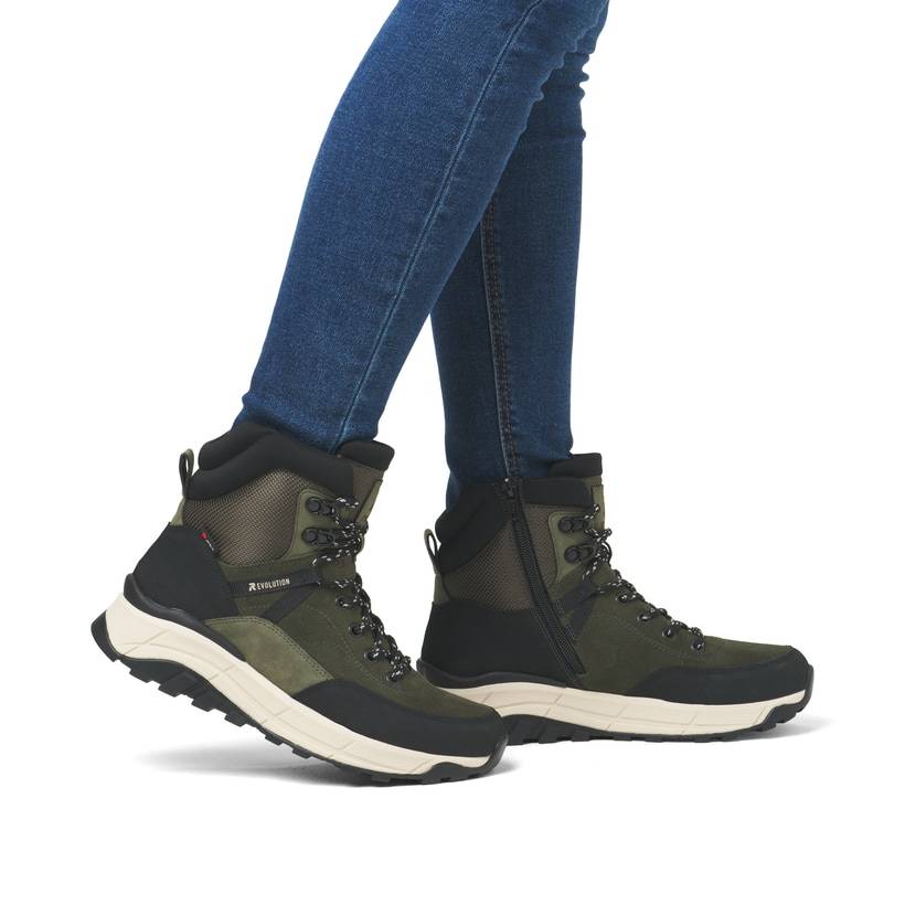 Rieker Artikelnummer W0072-54 Rieker Damen Schnürstiefel khaki-schwarz Meist gekauft