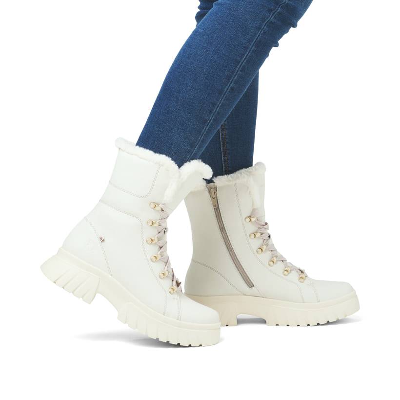 Rieker Artikelnummer W1874-80 Rieker Damen Schnürstiefel cremeweiß Rabatt