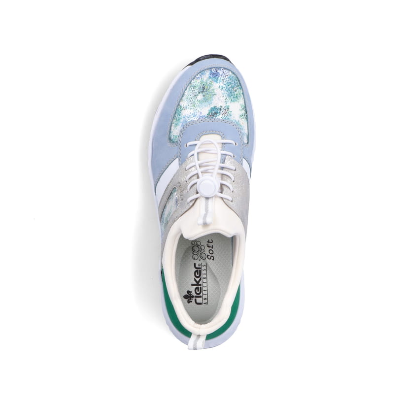Rieker Artikelnummer N5251-91 Rieker Damen Slipper babyblau-cremeweiss Speichern exportieren