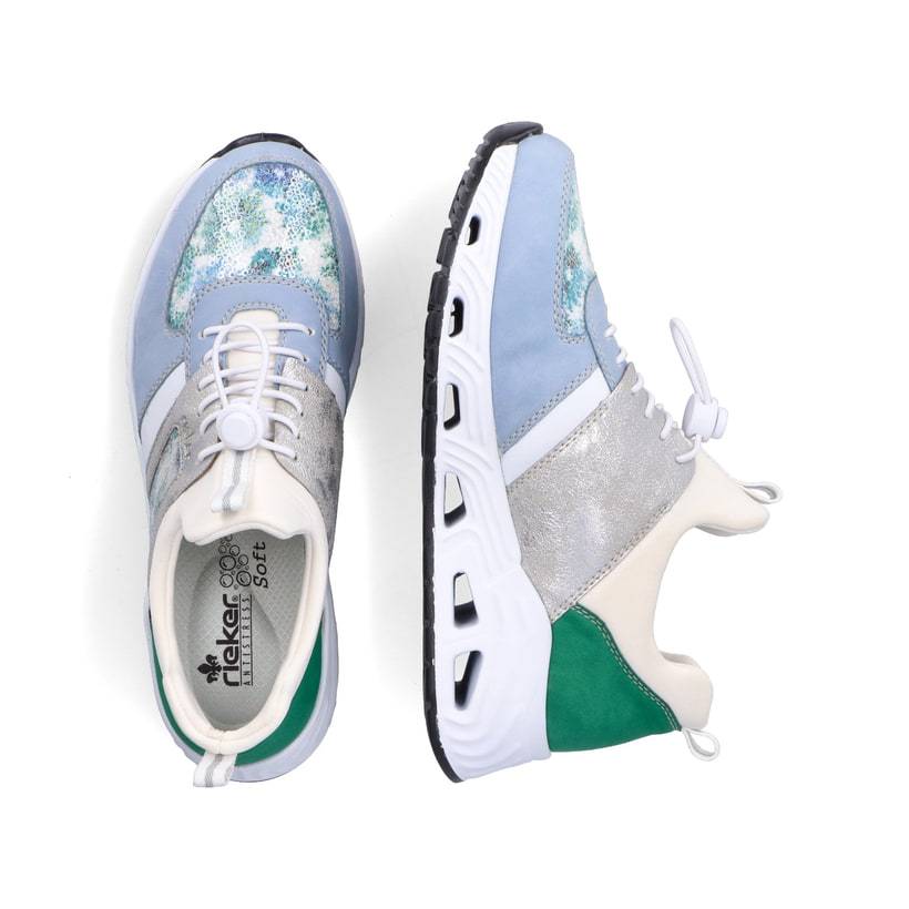 Rieker Artikelnummer N5251-91 Rieker Damen Slipper babyblau-cremeweiss Speichern exportieren