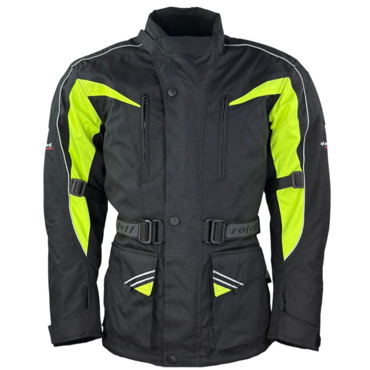 Roleff RO10005 - Motorradjacke in Schwarz / Neongelb Kostenlose Rückgabe
