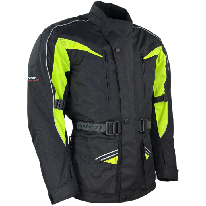 Roleff RO10005 - Motorradjacke in Schwarz / Neongelb Kostenlose Rückgabe