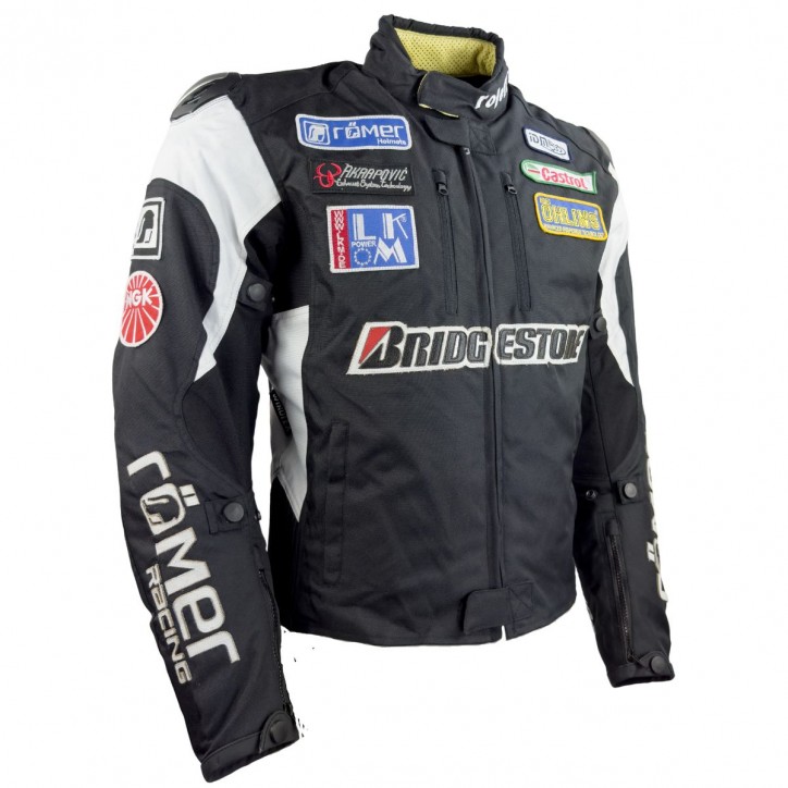 Roleff RO758 - Schwarz Weiße Motorradjacke mit Sponsorenaufnähern Super Rabatt