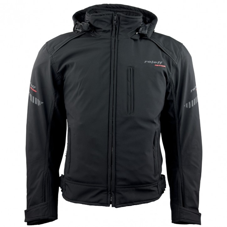 Roleff RO1513 - Schwarze Softshell Motorradjacke mit Hoodie Riesige Rabatte