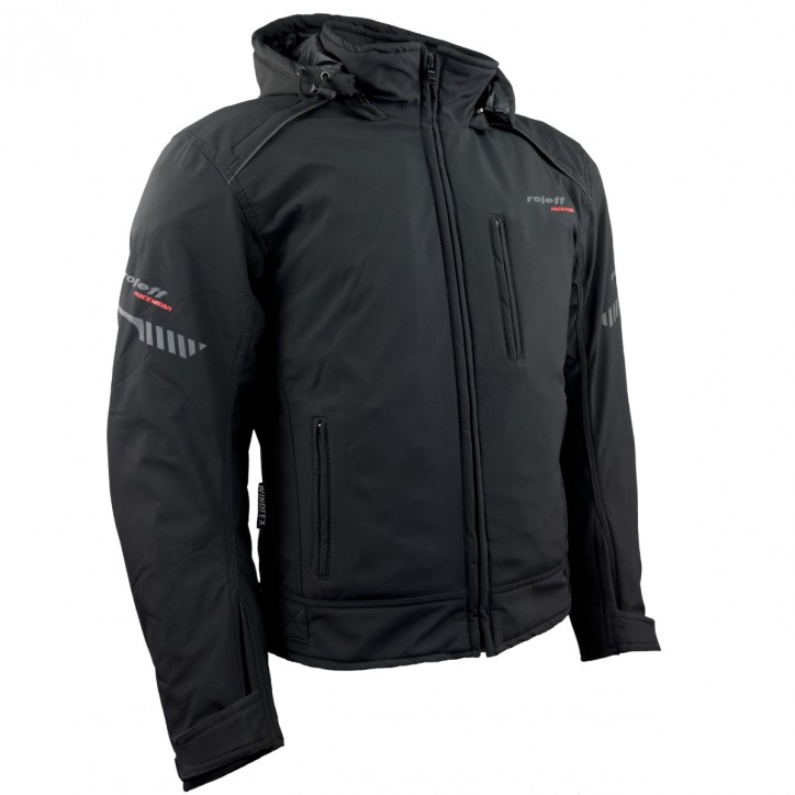 Roleff RO1513 - Schwarze Softshell Motorradjacke mit Hoodie Riesige Rabatte