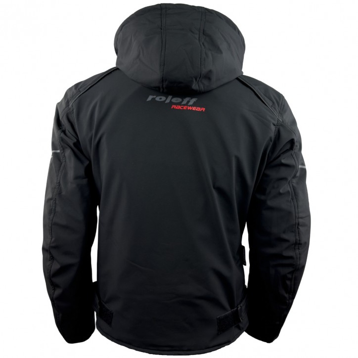 Roleff RO1513 - Schwarze Softshell Motorradjacke mit Hoodie Riesige Rabatte