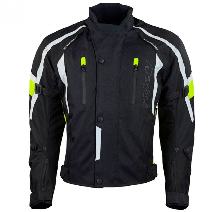 Roleff RO15043 - Kurze Motorradjacke in Schwarz / Neongelb 50% Rabatt für begrenzte Zeit