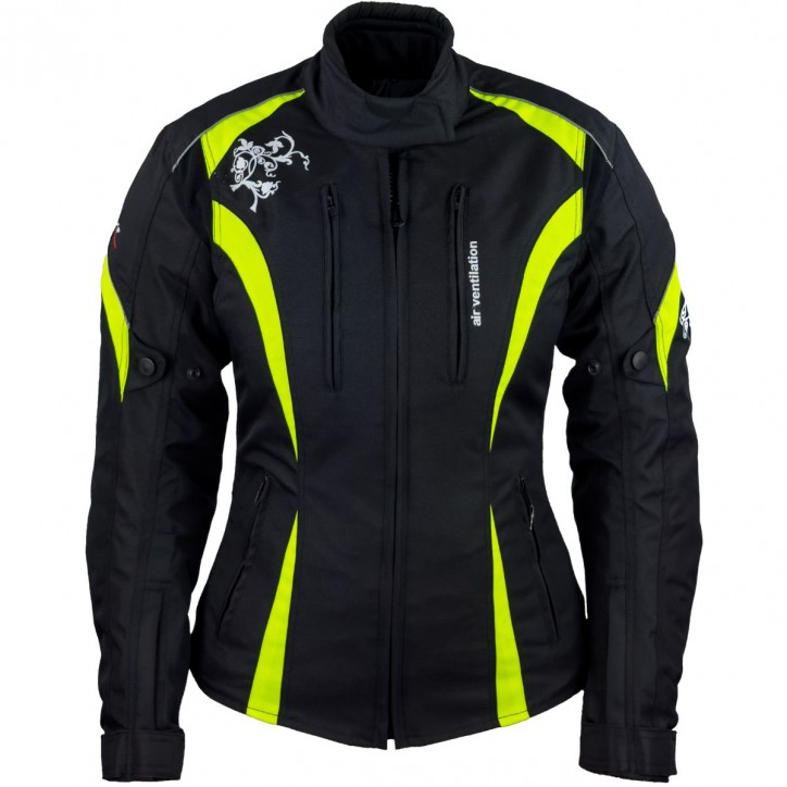 Roleff RO1502 - Motorradjacke für Damen in Schwarz / Neongelb Limitierter Zeitrabatt