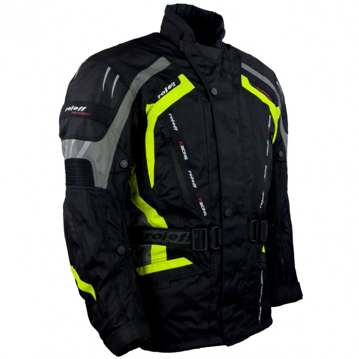 Roleff RO387 - auffällige Motorradjacke in Schwarz / Neongelb Sonderangebot