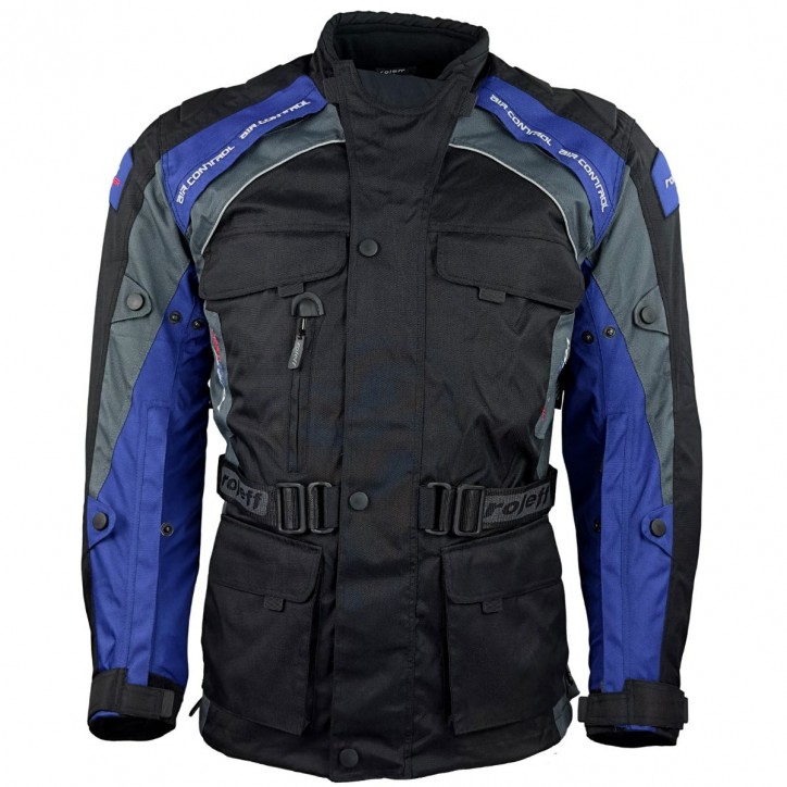 Roleff RO783 - Motorradjacke mit Wind-Tex® Klimamembrane - Belüftung - CE Protektoren - Schwarz / Blau Rabatt