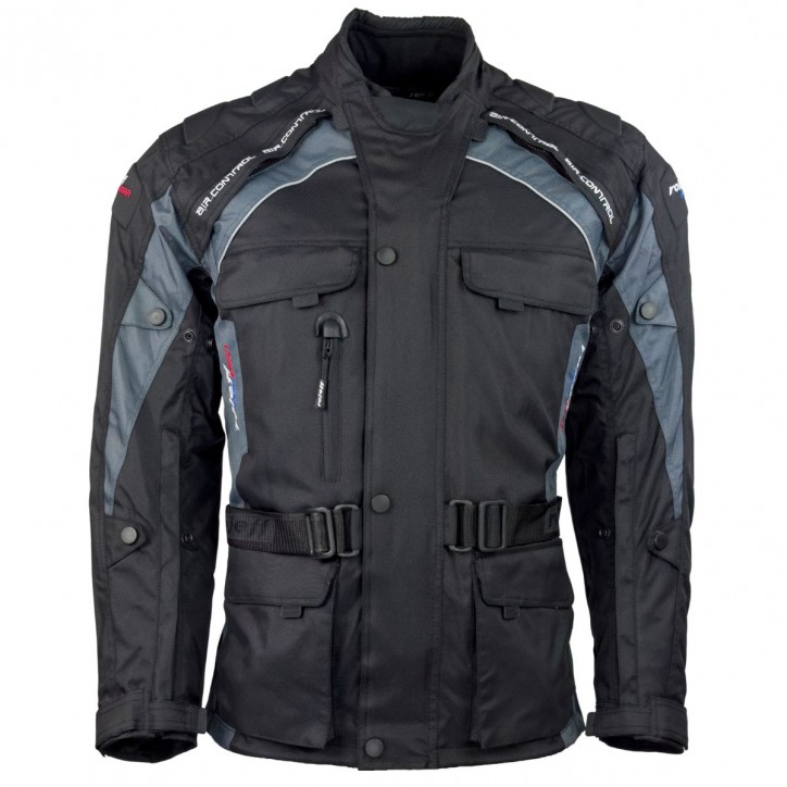 Roleff RO781 - Motorradjacke mit Wind-Tex® Klimamembrane - Belüftung - CE Protektoren - Schwarz / Grau Versandkostenfrei