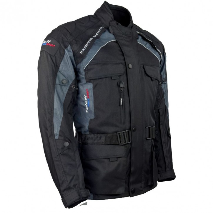 Roleff RO781 - Motorradjacke mit Wind-Tex® Klimamembrane - Belüftung - CE Protektoren - Schwarz / Grau Versandkostenfrei