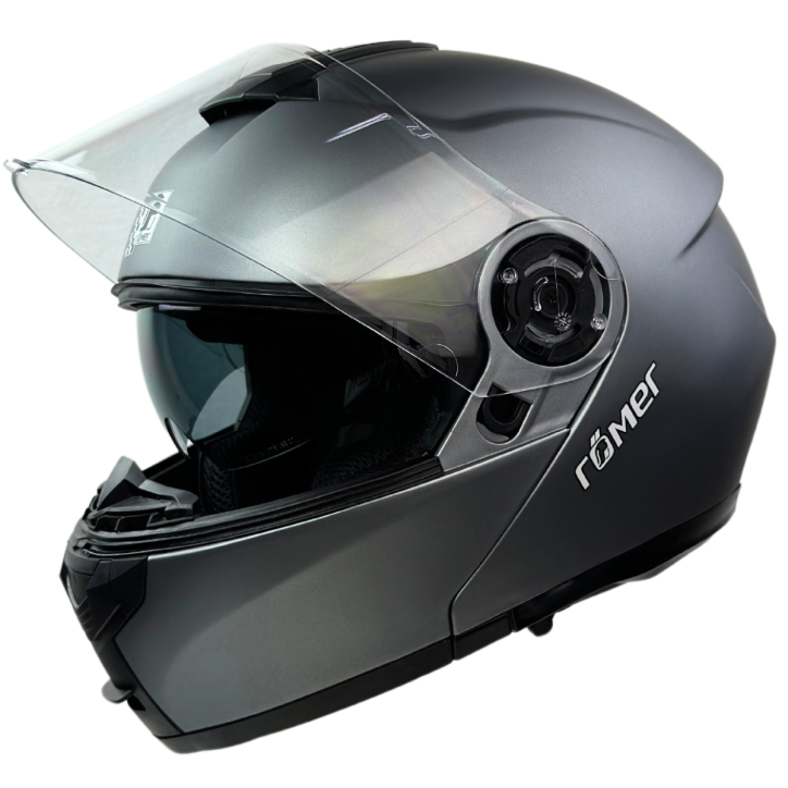Roleff RR20771 - Römer Klapphelm -Motorradhelm mit Sonnenvisier, titanium- matt Saisonschlussverkauf