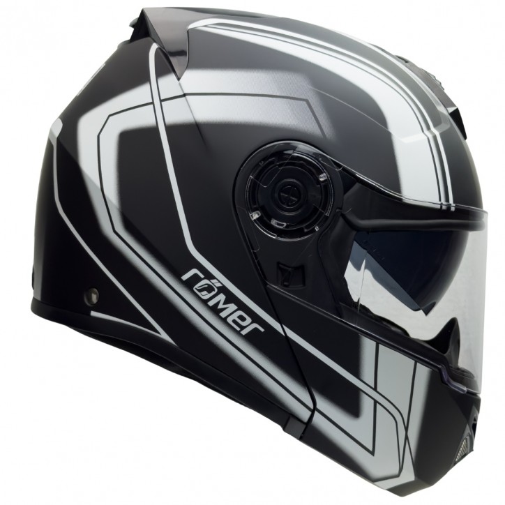 Roleff RO20057 - Schwarz-weißer Klapphelm mit integriertem Sonnenvisier Fabrikpreis