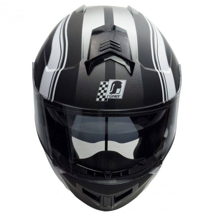 Roleff RO20057 - Schwarz-weißer Klapphelm mit integriertem Sonnenvisier Fabrikpreis
