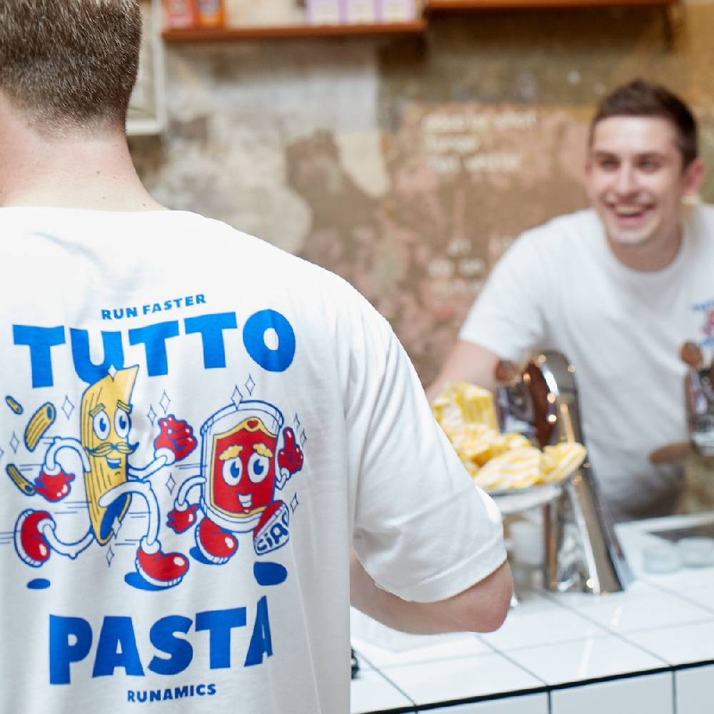 Runamics Tutto Pasta T-Shirt, Biobaumwolle, unisex, weiß Bis zu 50% Rabatt