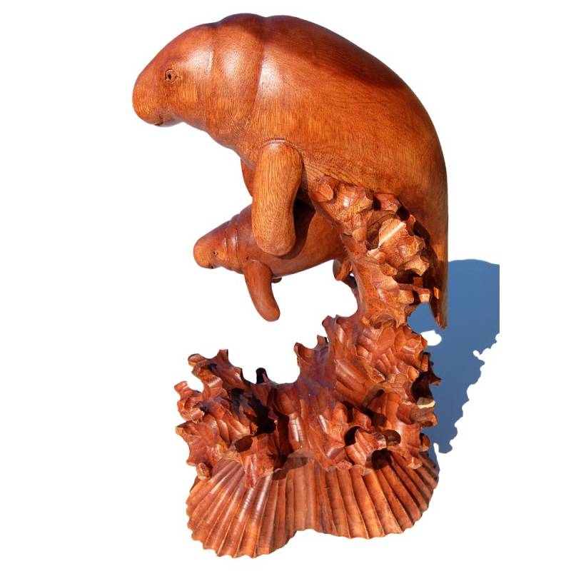 Seestern Sportswear Naturalistische Holzschnitzkunst von Bali Dugongs Seekuh 41 x 23 x 13 cm /2084 Heißer Verkauf