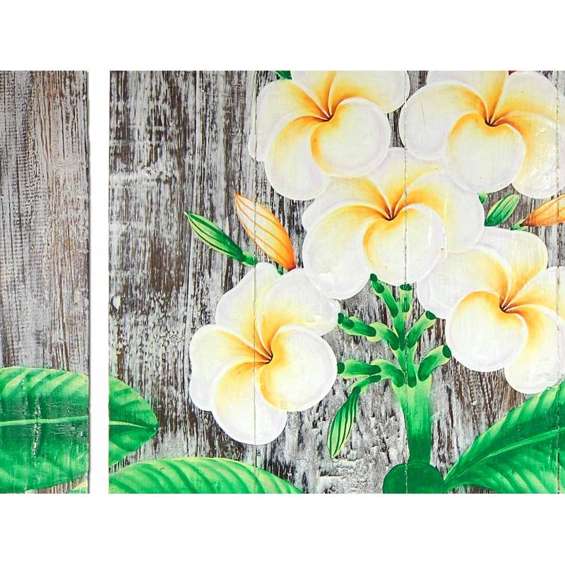 Seestern Sportswear SEESTERN 3 Teiliges handbemaltes Holz Wandbild Wanddeko Frangipani Blüten Motiv 40x120cm /1636 Top Angebot