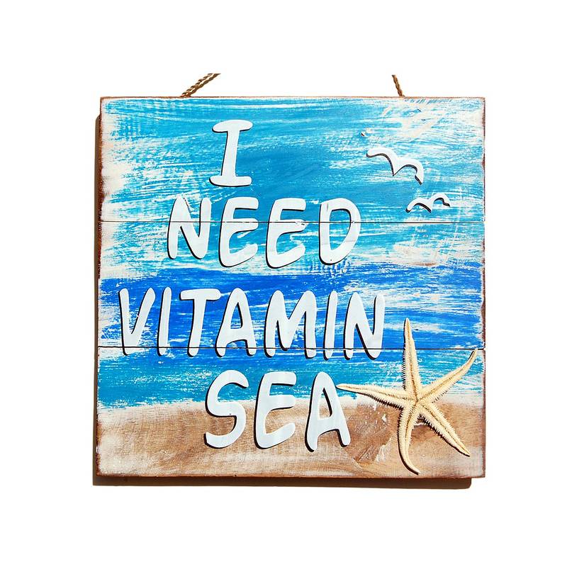 Seestern Sportswear SEESTERN Holz Wand Bild Schild 'I need Vitamin Sea' Strand 30 x 30 cm /2361 Neueste Mode