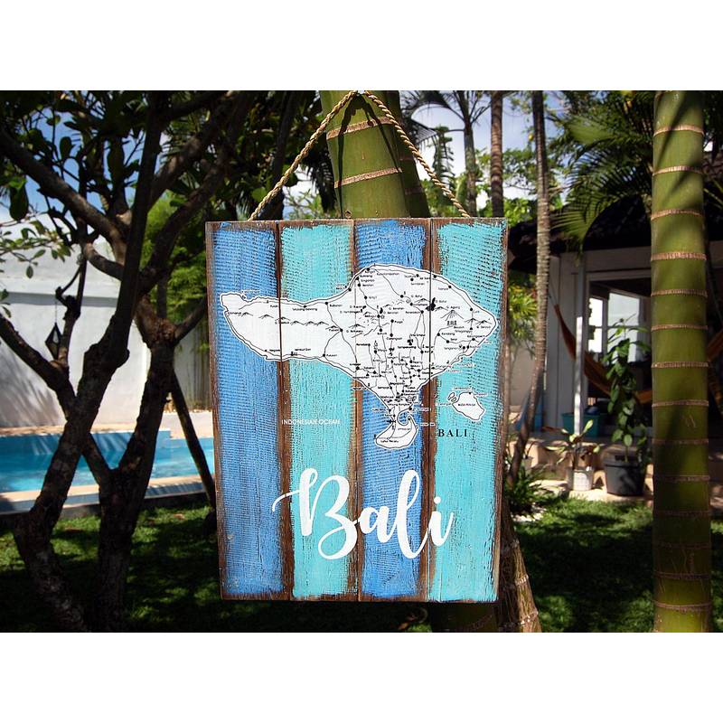 Seestern Sportswear SEESTERN Holzbild Wand Holz Bild ' Insel Bali ' Landkarte Map 40 x 30cm /2365 Online Outlet