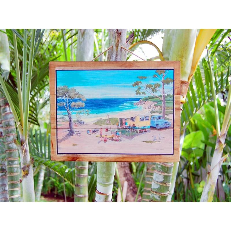 Seestern Sportswear Seestern Deko Holz Wandbild im Vintage Sixties Surf Look 30 x 40 cm Surfing Motiv /1815 Fabrikladen