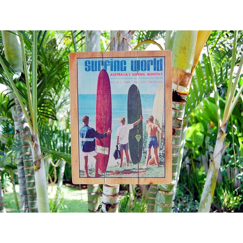 Seestern Sportswear Seestern Deko Holz Wandbild im Vintage Sixties Surf Look 30 x 40 cm Surfing Motiv /1822 Im Verkauf