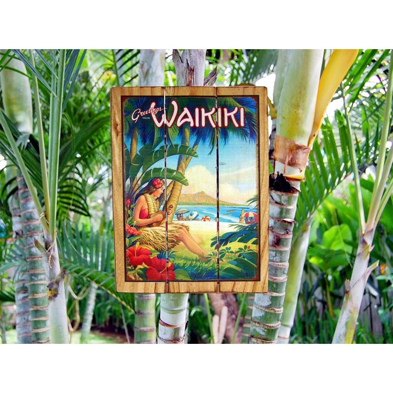 Seestern Sportswear Seestern Deko Holz Wandbild im Vintage Sixties Surf Look 50 x 80 cm Waikiki Motiv /1836 Angebote