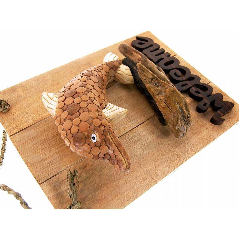 Seestern Sportswear Seestern Deko Teak Holz Haustür Tür Schild Welcome mit Delfin Motiv 40 x 30 cm /1616 Großer Ausverkauf