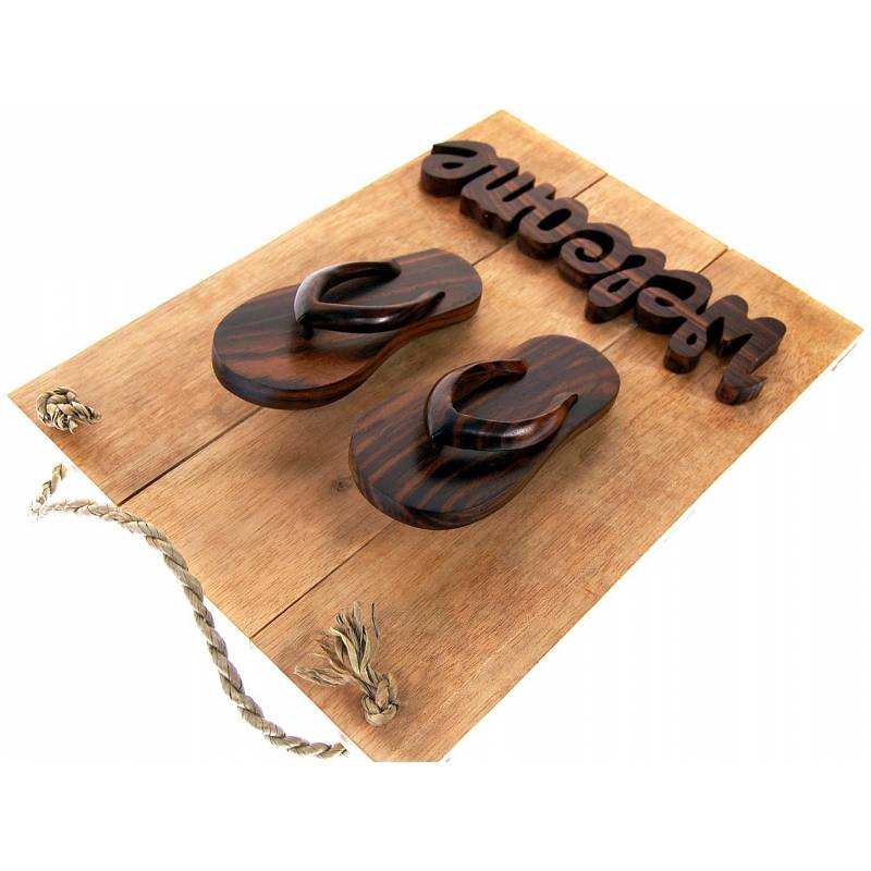 Seestern Sportswear Seestern Deko Teak Holz Haustür Tür Schild Welcome mit Sandalen Motiv 40 x 30cm /1612 Begrenztes Angebot